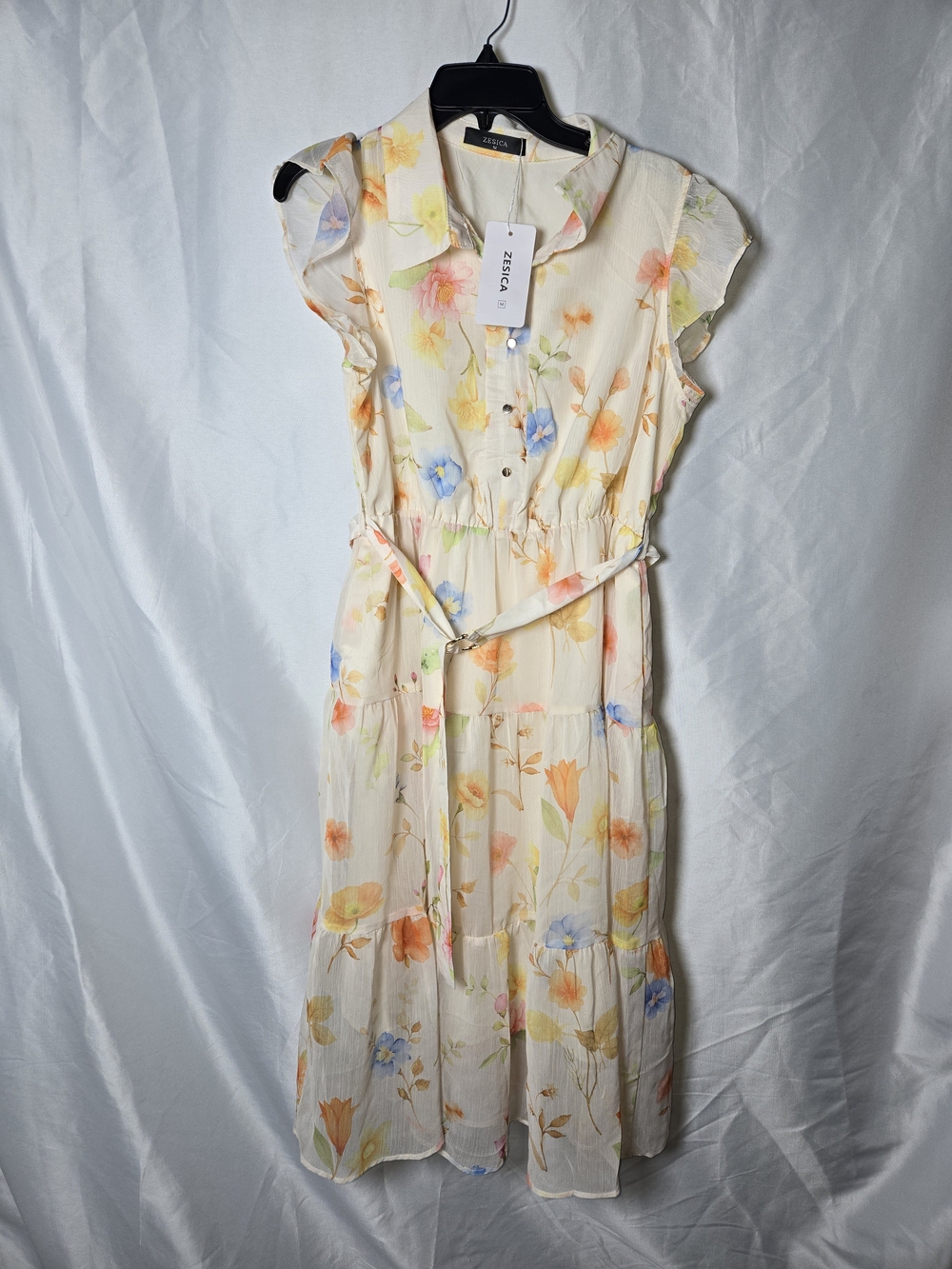 Zessica Cream Floral Midi Dress Medium